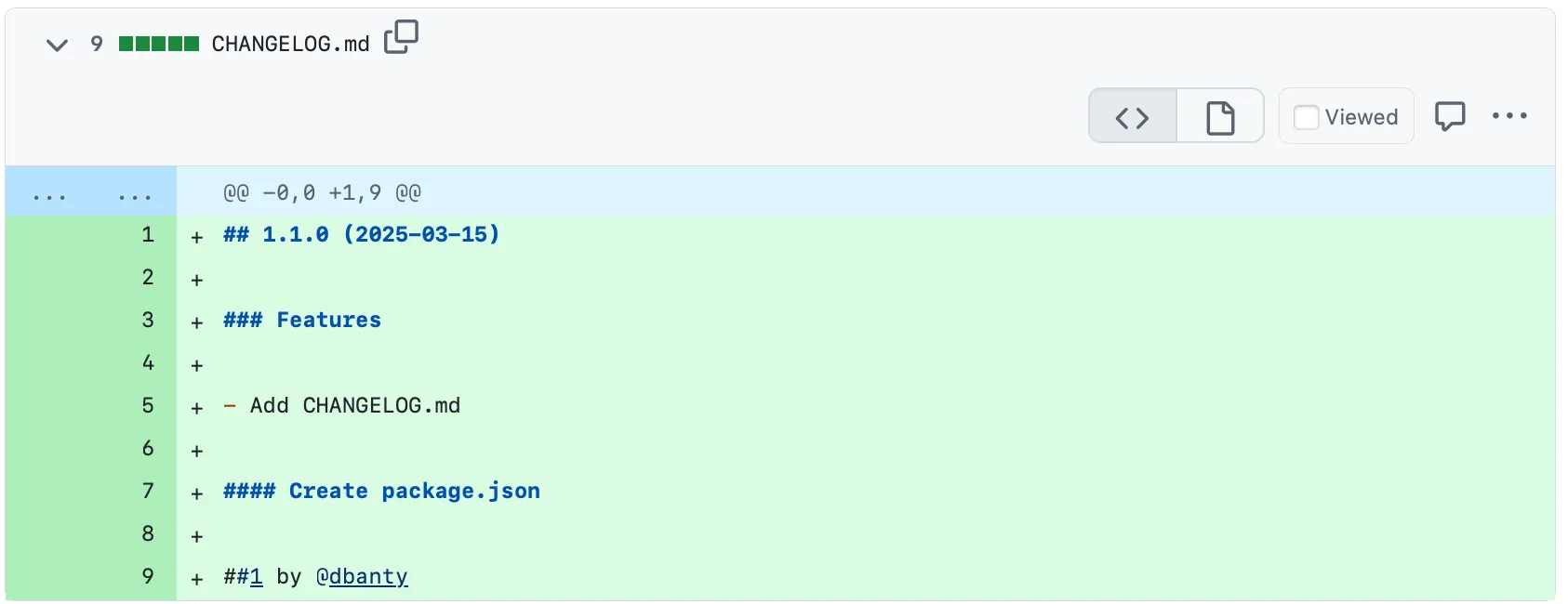 The new CHANGELOG.md file created by Knope Bot